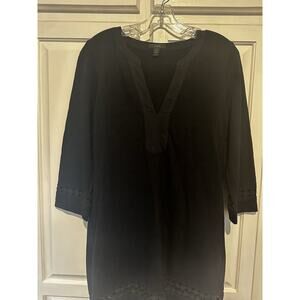 J Crew Black Shift Dress Eyelet Borders Hem Size Small Party Preppy Classic